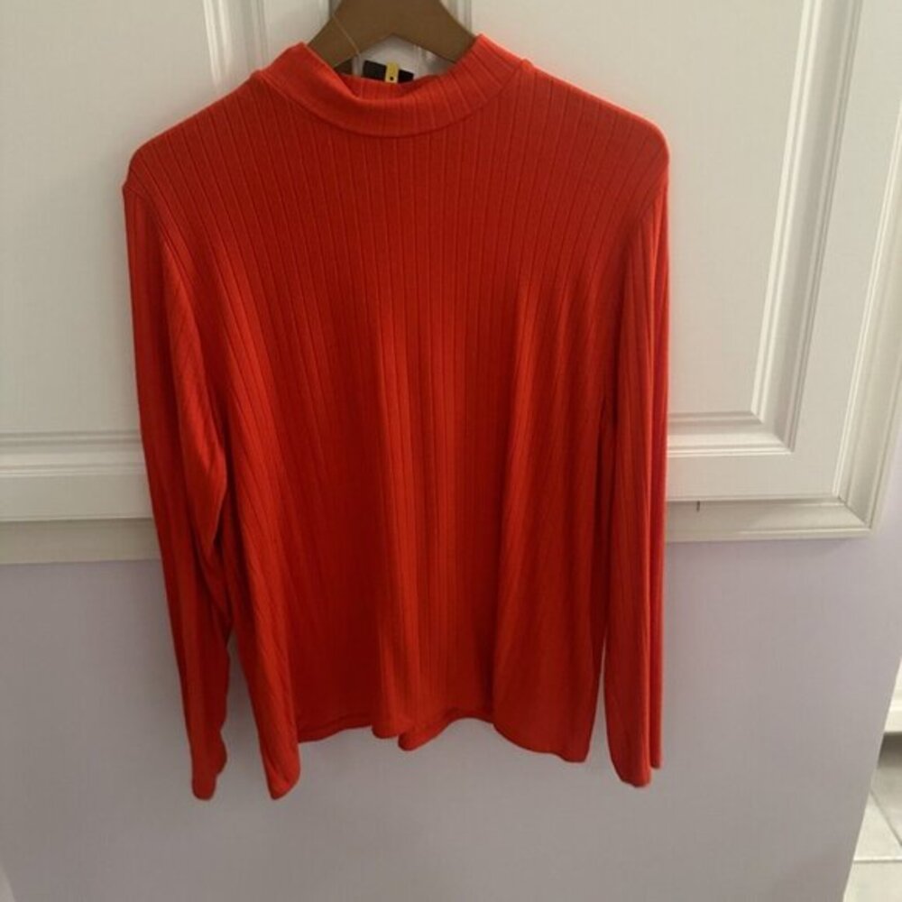 Esmara Womens Red‎ Ribbed Mock Neck Long Sleeve Top Buttons XL 16 18